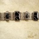 Vintage Nouveau sterling Bracelet Gorgeous metal work hinged signed black onyx Etruscan work