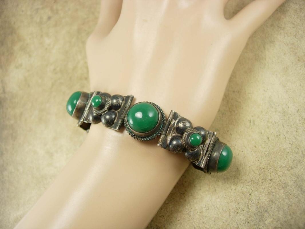 Signed VIntage sterling Mexico Bracelet Fancy ornate settings hallmarked