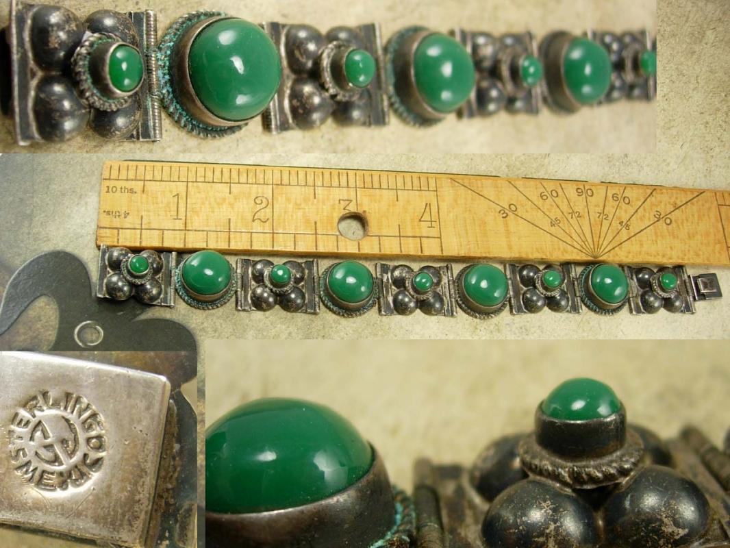 Signed VIntage sterling Mexico Bracelet Fancy ornate settings hallmarked