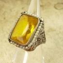 Large setting Antique Edwardian Citrine Pearl sterling ring Ornate filigree size 7