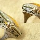 Large setting Antique Edwardian Citrine Pearl sterling ring Ornate filigree size 7