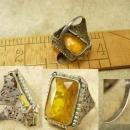 Large setting Antique Edwardian Citrine Pearl sterling ring Ornate filigree size 7