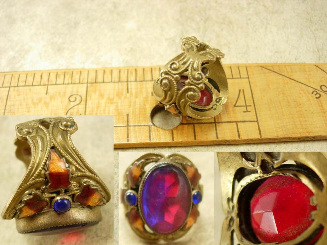 Antique Jelly Opal Chinese Enamel Ring Stunning colors Dragons breath stone