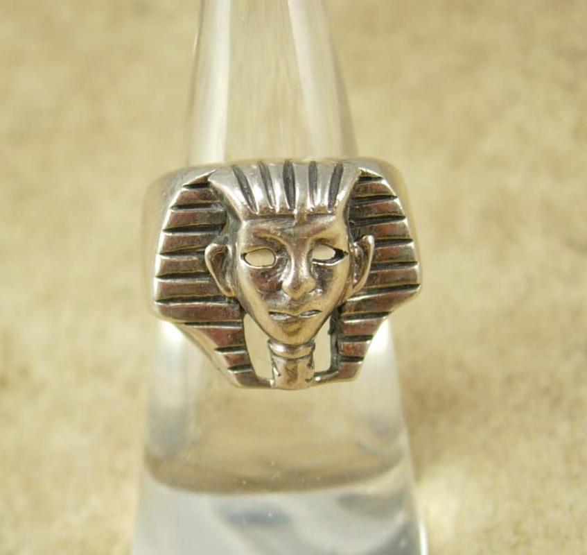 Vintage Sterling KIng Tut Ring Egyptian revival size 7 Pharaoh Cleopatra