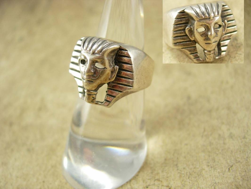 Vintage Sterling KIng Tut Ring Egyptian revival size 7 Pharaoh Cleopatra