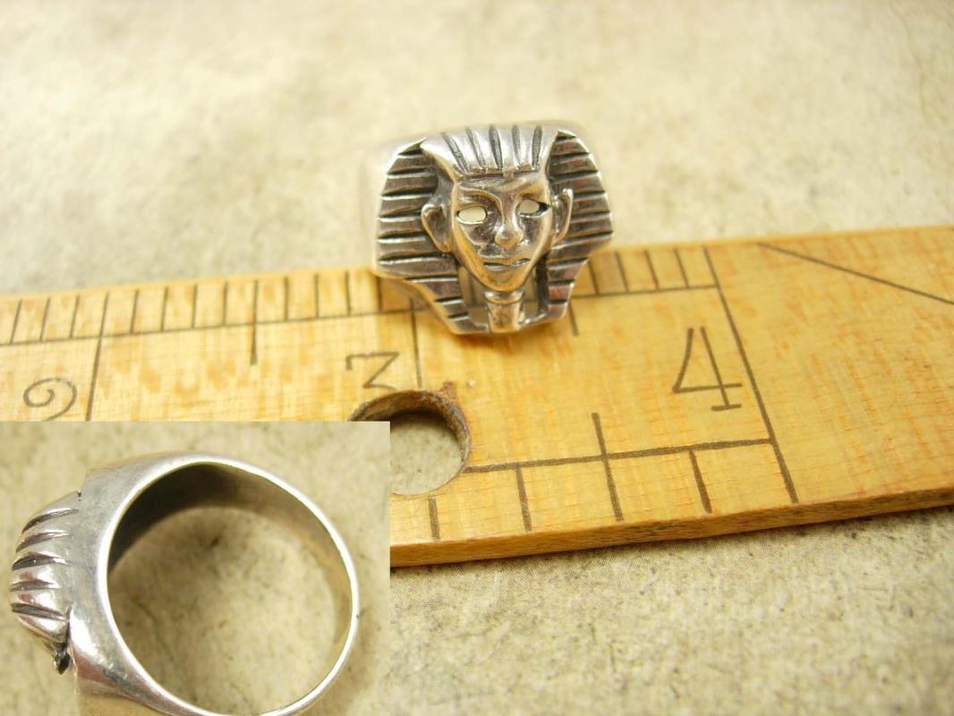 Vintage Sterling KIng Tut Ring Egyptian revival size 7 Pharaoh Cleopatra