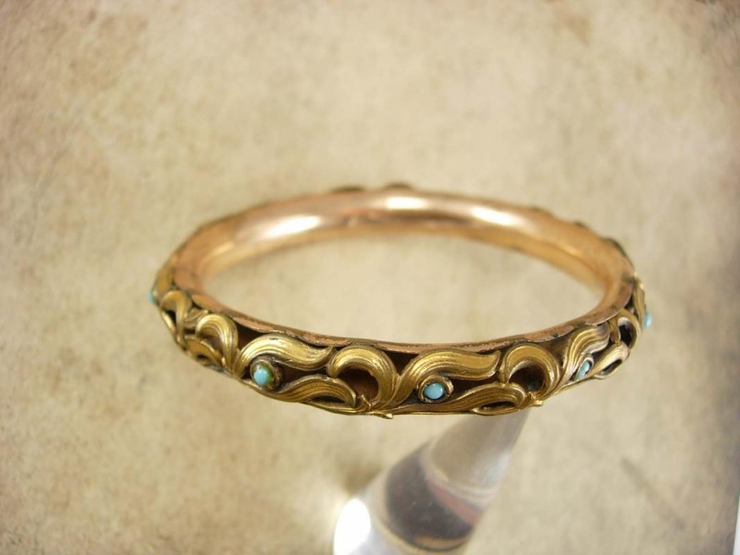 ANtique Bracelet Rose gold filled Turquoise Victorian bangle