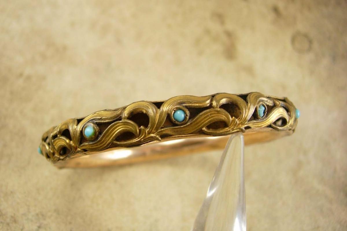 ANtique Bracelet Rose gold filled Turquoise Victorian bangle