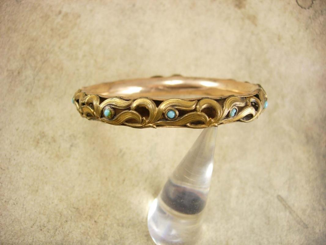 ANtique Bracelet Rose gold filled Turquoise Victorian bangle
