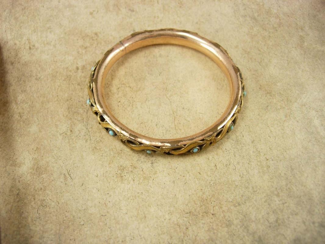 ANtique Bracelet Rose gold filled Turquoise Victorian bangle