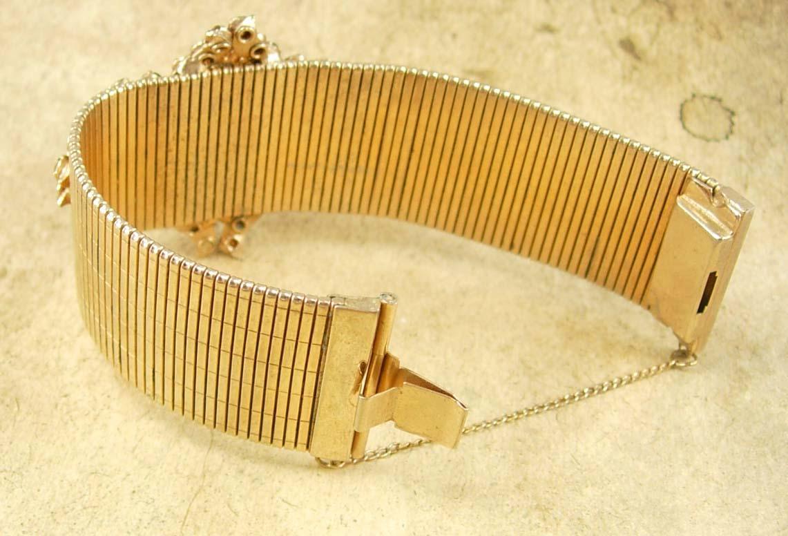 HUGE Vintage Rhinestone bracelet wide golden band and PURPLE rhinestone center