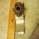 HUGE Vintage Rhinestone bracelet wide golden band and PURPLE rhinestone center
