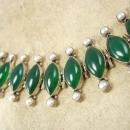 Fabulous vintage Chrysoprase Pearl sterling bracelet Edwardian design Stone of Venus
