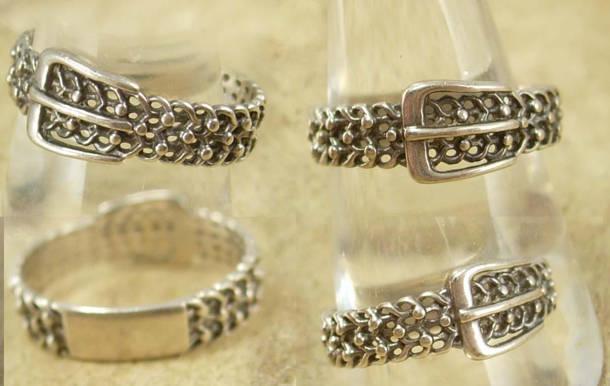 Victorian Wedding Buckle sterling ring Ornate metalwork size 10