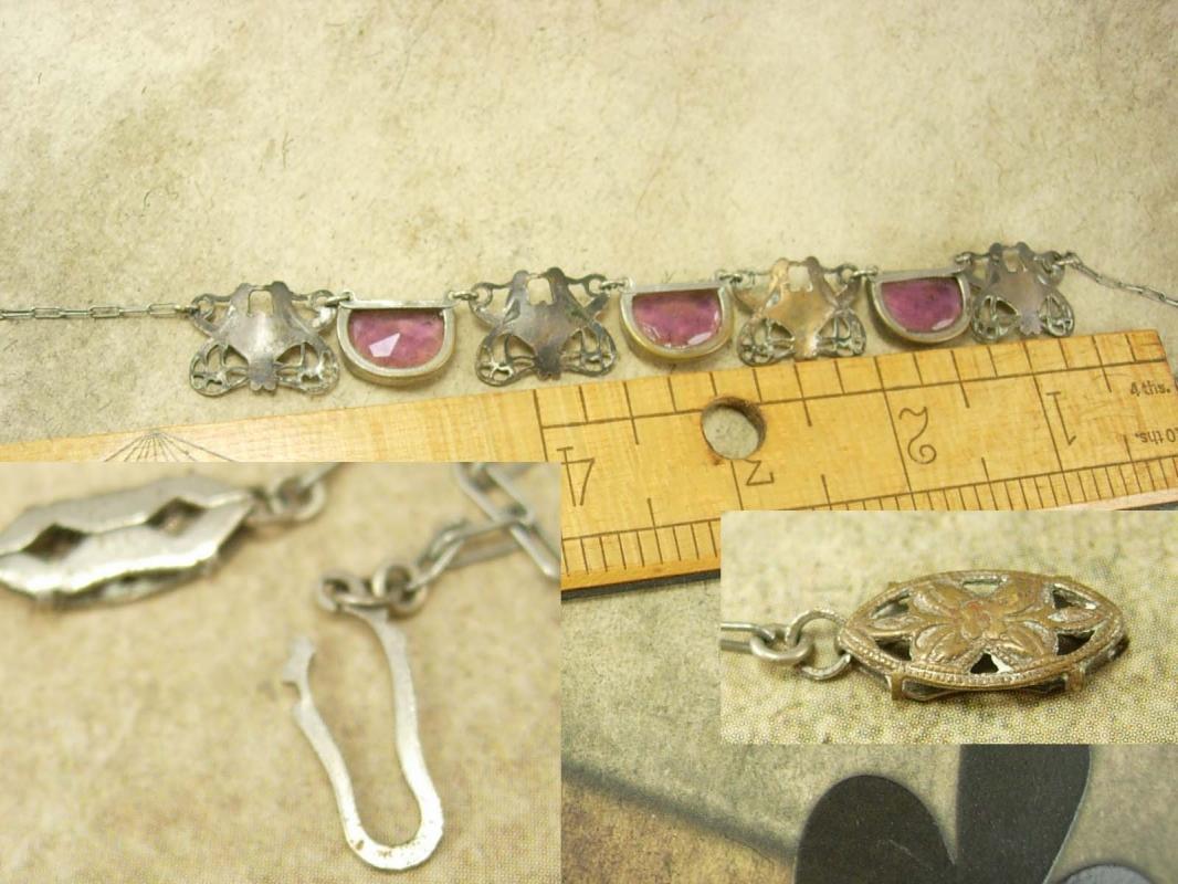Vintage Art Deco czech PURPLE Necklace Lovebirds filigree choker
