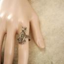 Vintage Art Deco Sterling Cat Ring Panther or Leopard marcasites and red jeweled eyes