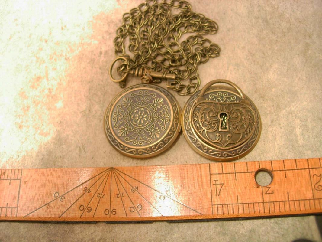 Victorian Steampunk Key and Padllock locket necklace Gothic baroque Medieval Cross inside