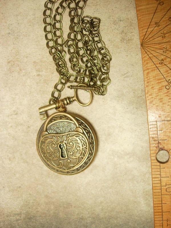 Victorian Steampunk Key and Padllock locket necklace Gothic baroque Medieval Cross inside