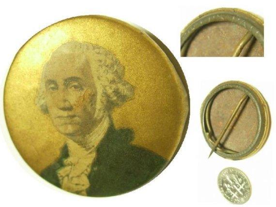 ANtique Dated 1800 Political GEORGE WASHINGTON GILT Portrait Button brooch