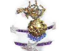 Vintage Austrian mucha Goddess mythical chatelaine locket brooch signed
