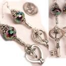 LONG STerling GOTHIC Skeleton and Cross KEY Charm drop earrings STUNNING GLASS stones