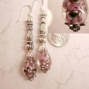 Sterling blown glass paperweight PInk Roses long drop earrings