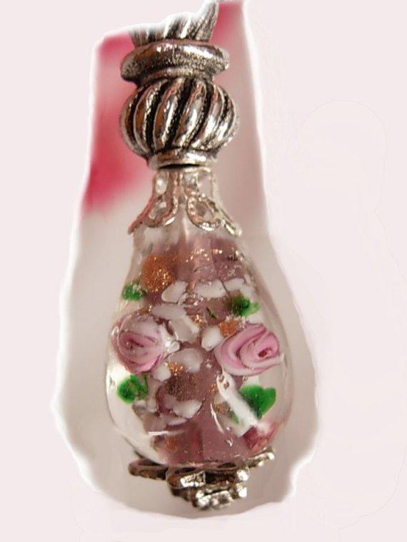 Sterling blown glass paperweight PInk Roses long drop earrings