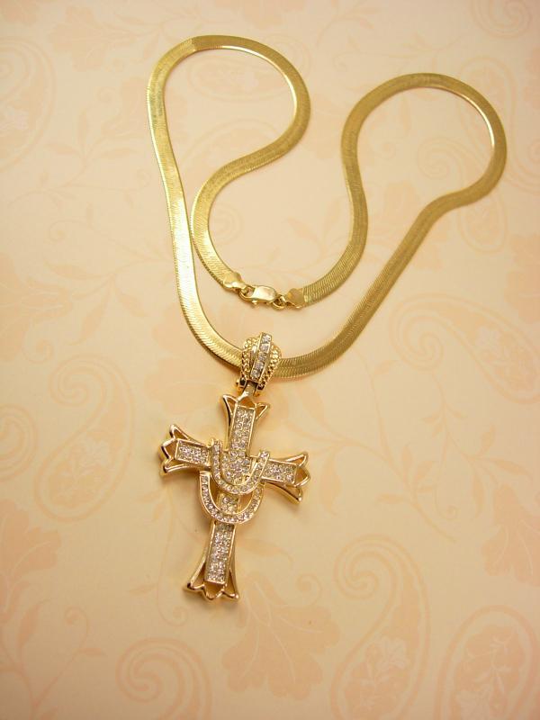 Glorious HUGE rhinestone Cross necklace Large heavy Chain
