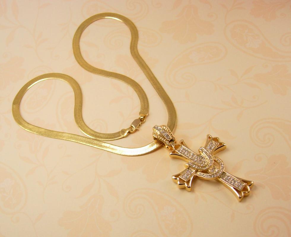 Glorious HUGE rhinestone Cross necklace Large heavy Chain
