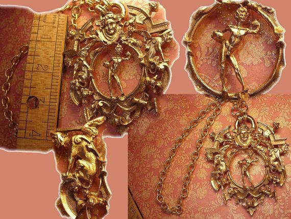 HUGE Medusa and Gargoyle NEcklace mythology galore with goth revival
