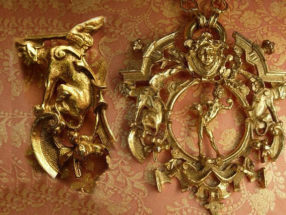 HUGE Medusa and Gargoyle NEcklace mythology galore with goth revival