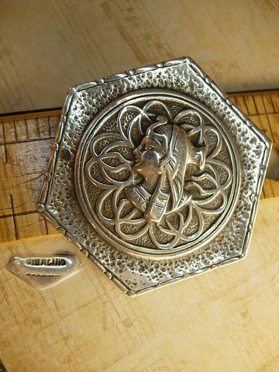 Antique Sterling Cleopatra brooch Grand tour hallmarked solid sterling large egyptian Queen brooch