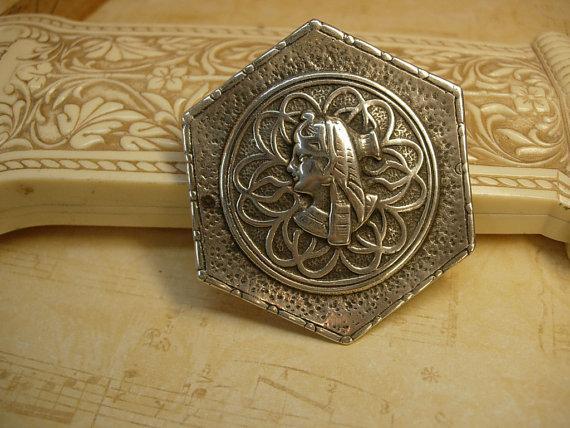 Antique Sterling Cleopatra brooch Grand tour hallmarked solid sterling large egyptian Queen brooch