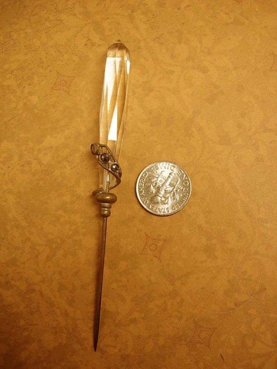 Mythical ANtique Snake VIctorian Glass marcasite stickpin hatpin