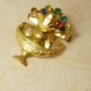 Vintage Victorian Urn rhinestone brooch exotic Arabian 2 handled vase