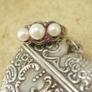 Genuine Pearl & Ruby sterling ring Edwardian style setting Size 8 1/2