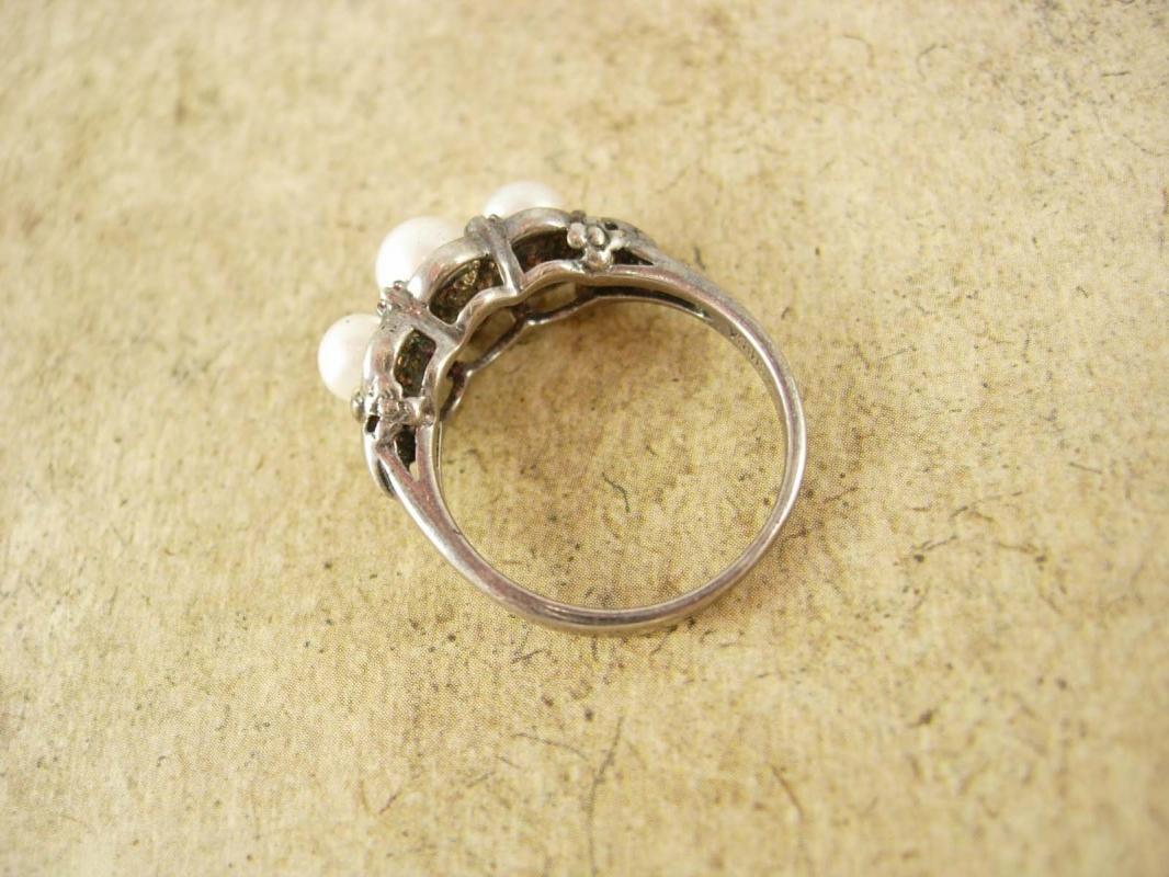 Genuine Pearl & Ruby sterling ring Edwardian style setting Size 8 1/2
