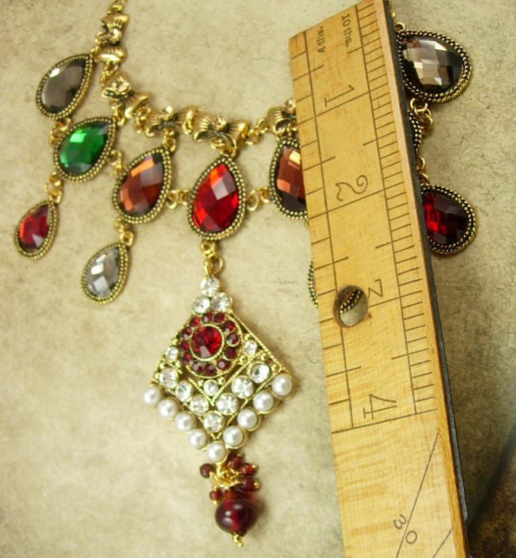 Persian Jeweled Drop Bib Necklace pearls and rhinestones statement necklace