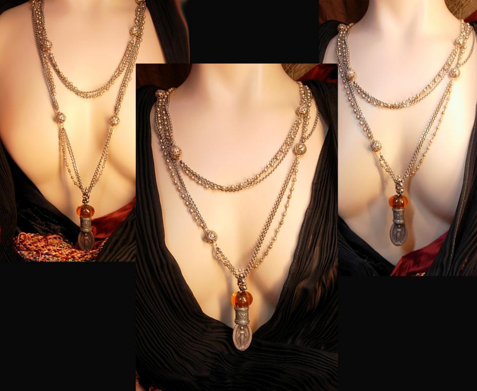 Antique 1830 Sterling Miraculous Medal Rosary Necklace Sacred Heart