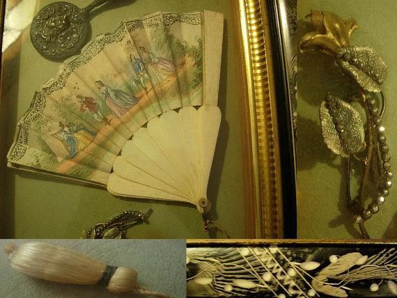 AWESOME antique Victorian mourning shadowbox Carved Bird Frame