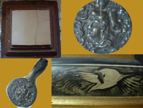 AWESOME antique Victorian mourning shadowbox Carved Bird Frame