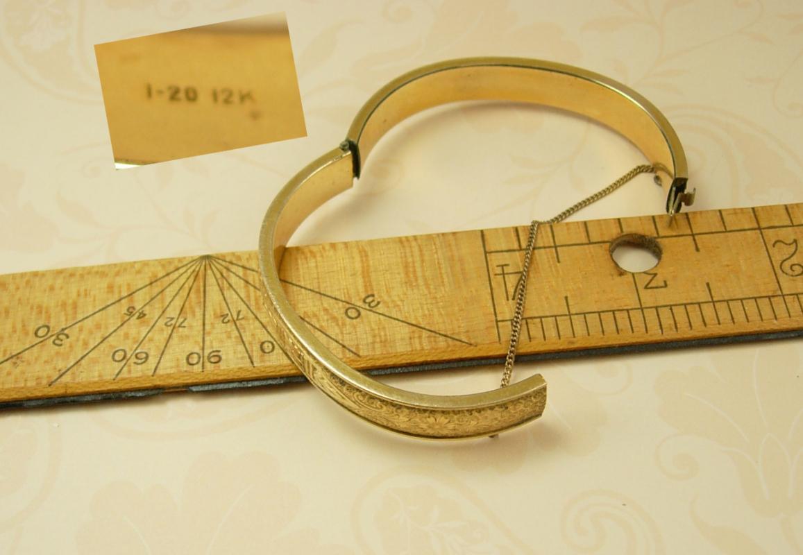 ANtique Victorian Bracelet Bangle Floral 12 gold filled hinged
