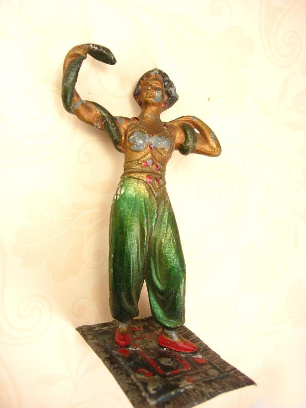 Antique Snake Charmer Metal statue Bronze Serpent temptress