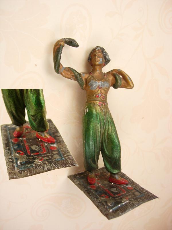 Antique Snake Charmer Metal statue Bronze Serpent temptress