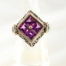 Vintage Art deco Amethyst sterling Ring Gorgeous setting with filigree