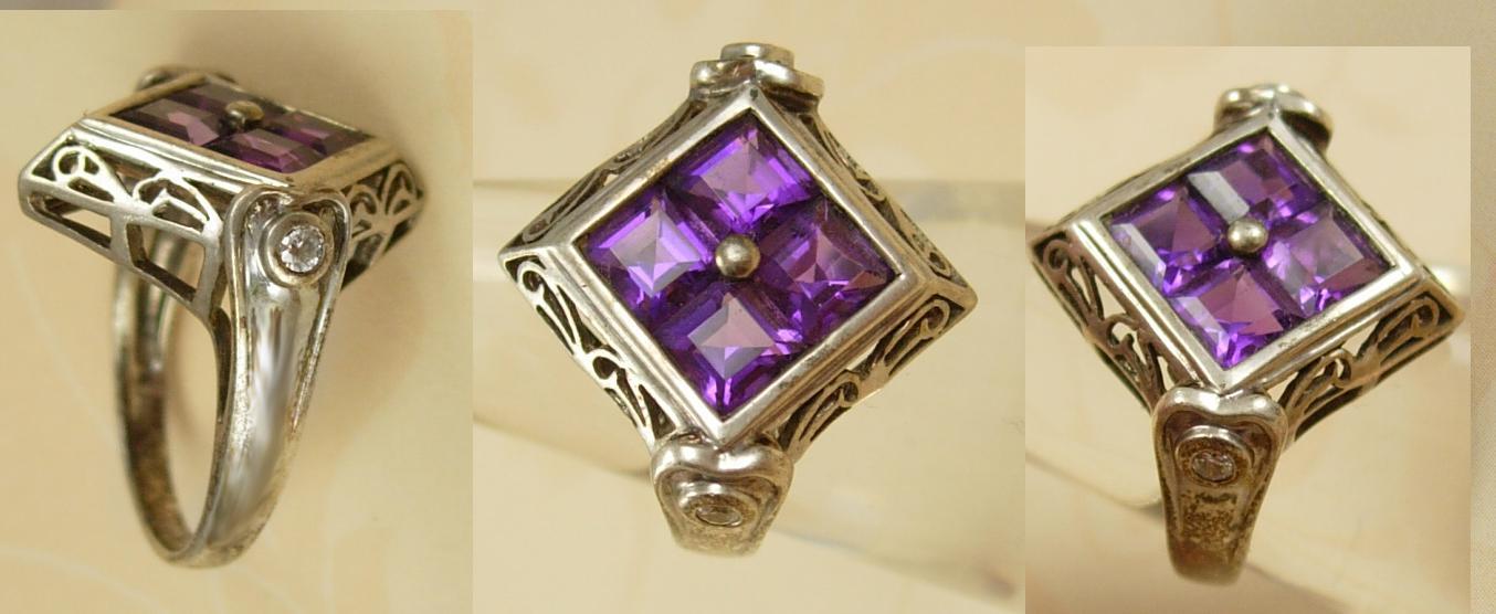Vintage Art deco Amethyst sterling Ring Gorgeous setting with filigree