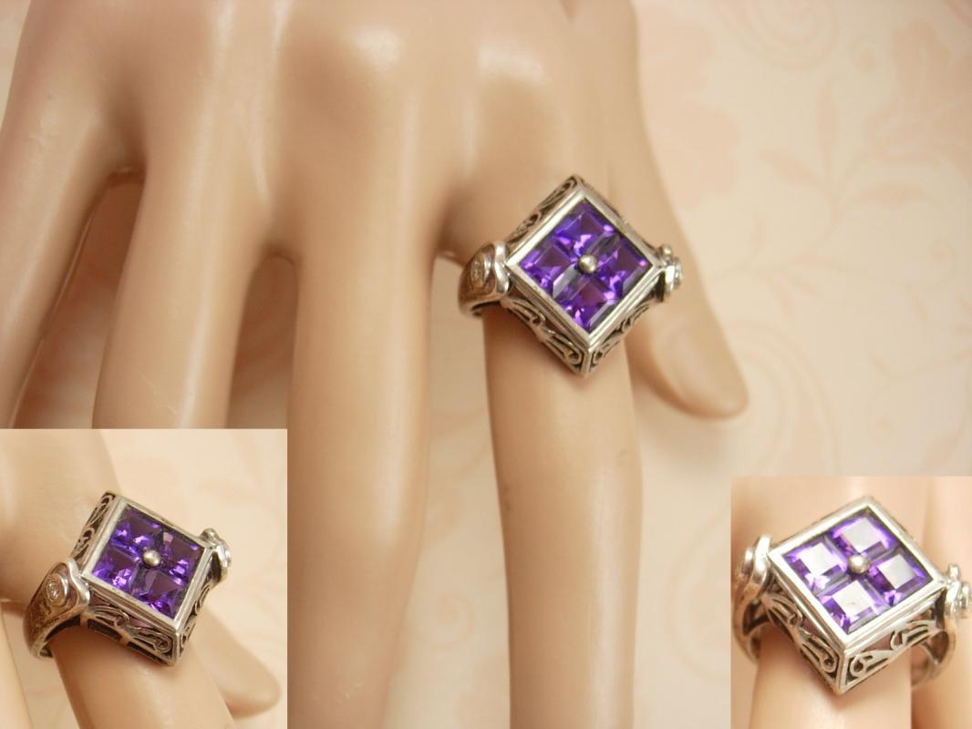 Vintage Art deco Amethyst sterling Ring Gorgeous setting with filigree
