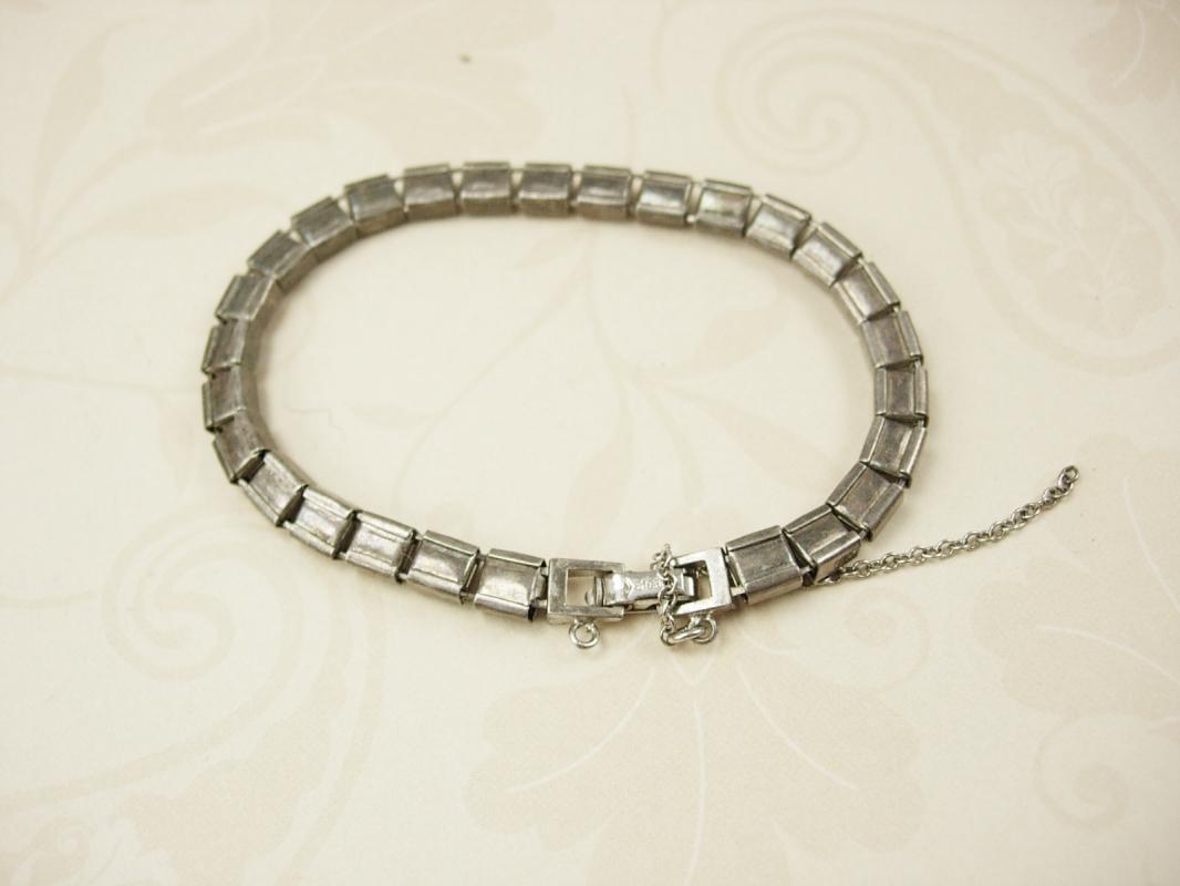 Vintage Sterling Art Deco Bracelet Blue and clear Paste stones