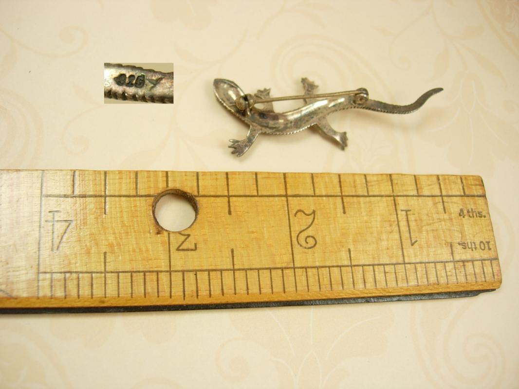 Vintage sterling Gecko lizard brooch loaded with sparkles
