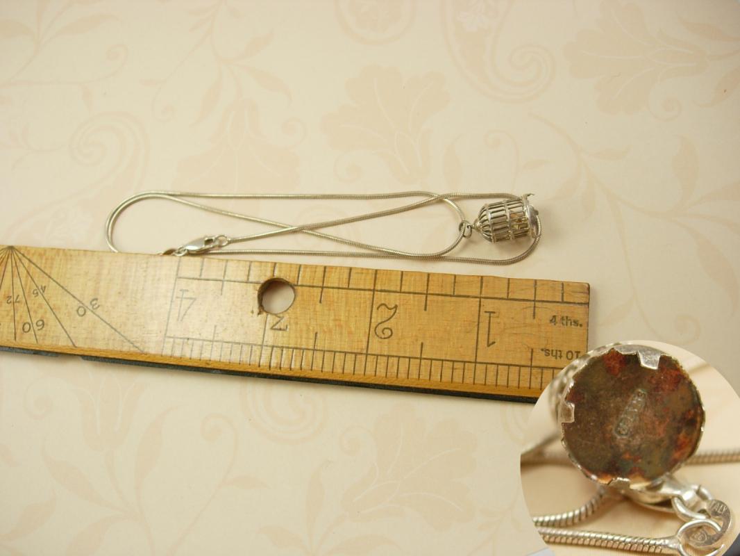 Vintage Sterling birdcage and gilded bird necklace pendant Marie Antoinette